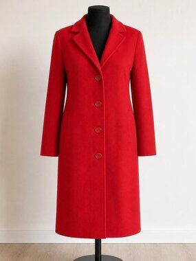 Larry Levine Classic Women's Red Single-Breasted Wool Coat, Size Large, NWT